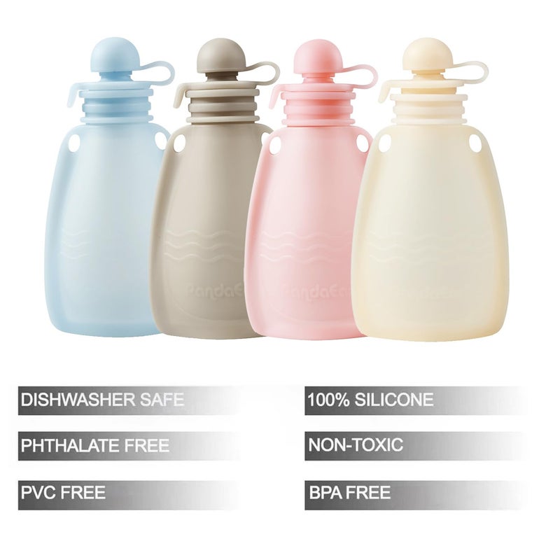 PandaEar Reusable Silicone Baby Food Pouches, 4 Pack Squeeze Pouches for Toddler Kids, BPA-Free Silicone Refillable Baby Food Storage, 5 oz - Image 2